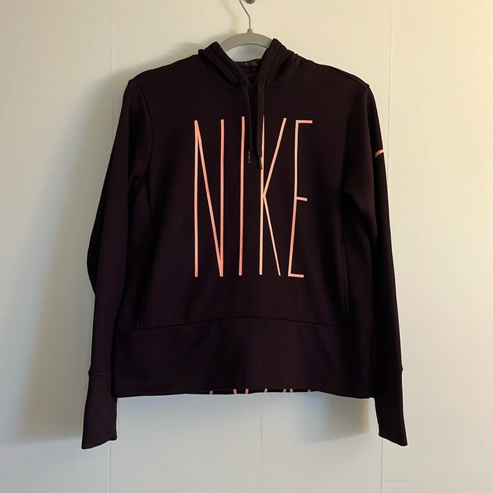 Nike Women’s Dri-Fit Logo Hooded Sweatshirt Size S Dark Purple Kangaroo Pocket